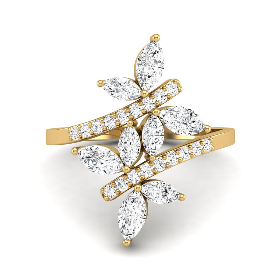 Moissanite Double Dragonfly Ring - Sterling Silver Yellow Plated