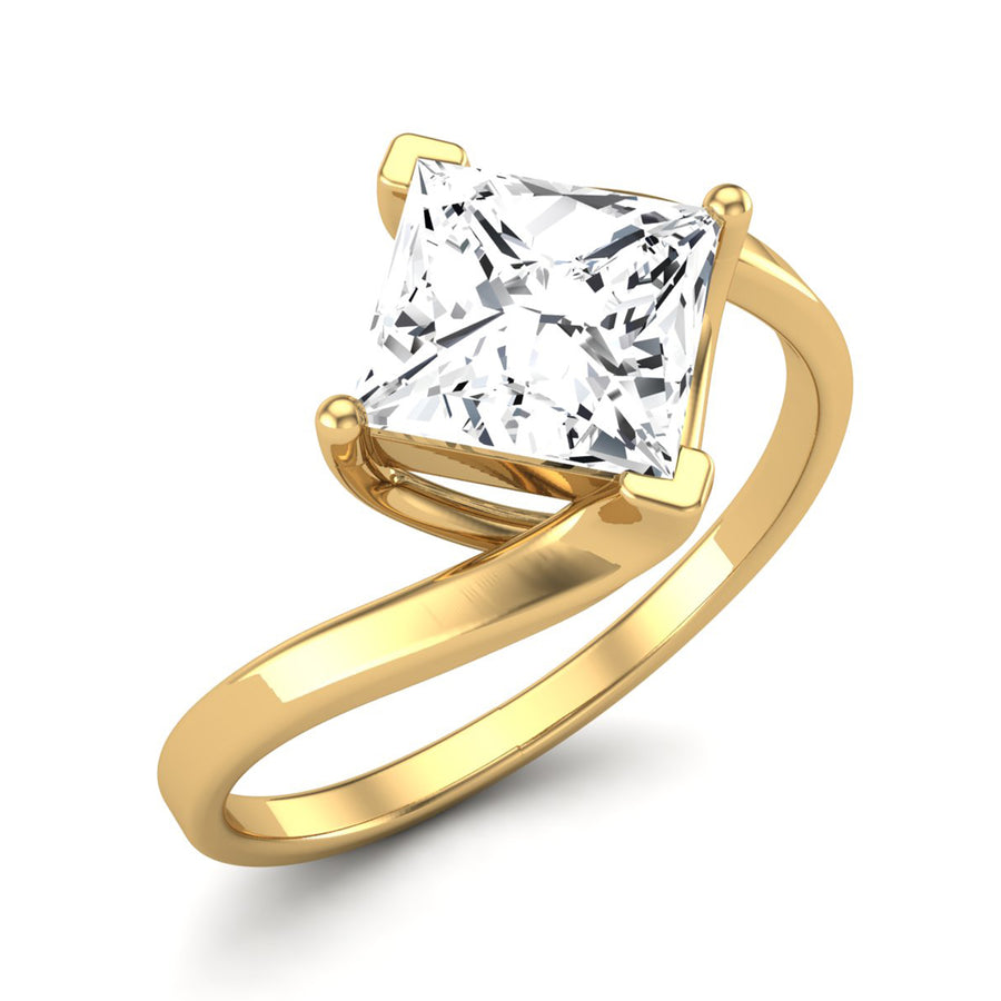 Moissanite Sculpted Bypass Solitaire Ring - Sterling Silver Yellow Plated