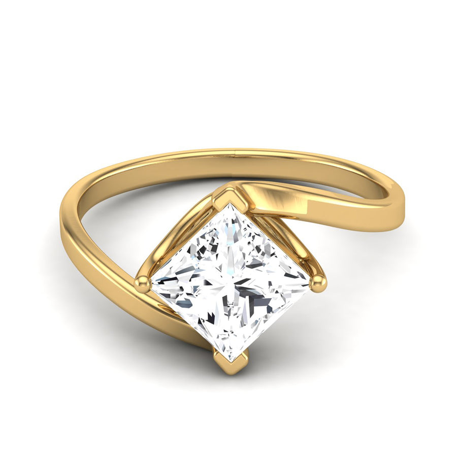 Moissanite Sculpted Bypass Solitaire Ring - Sterling Silver Yellow Plated