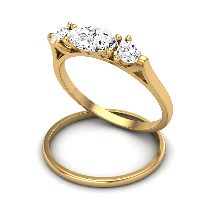 Moissanite Three-Stone Ring - Sterling Silver Yellow Plated