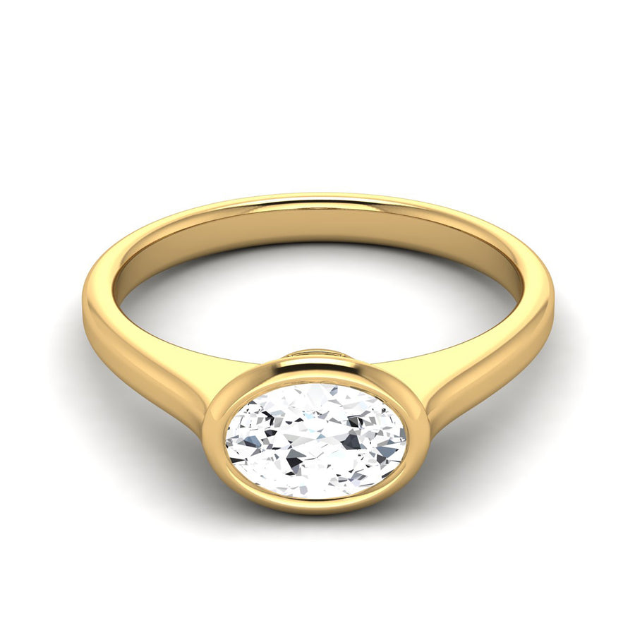 Moissanite Bezel Solitaire Ring - Sterling Silver Yellow Plated