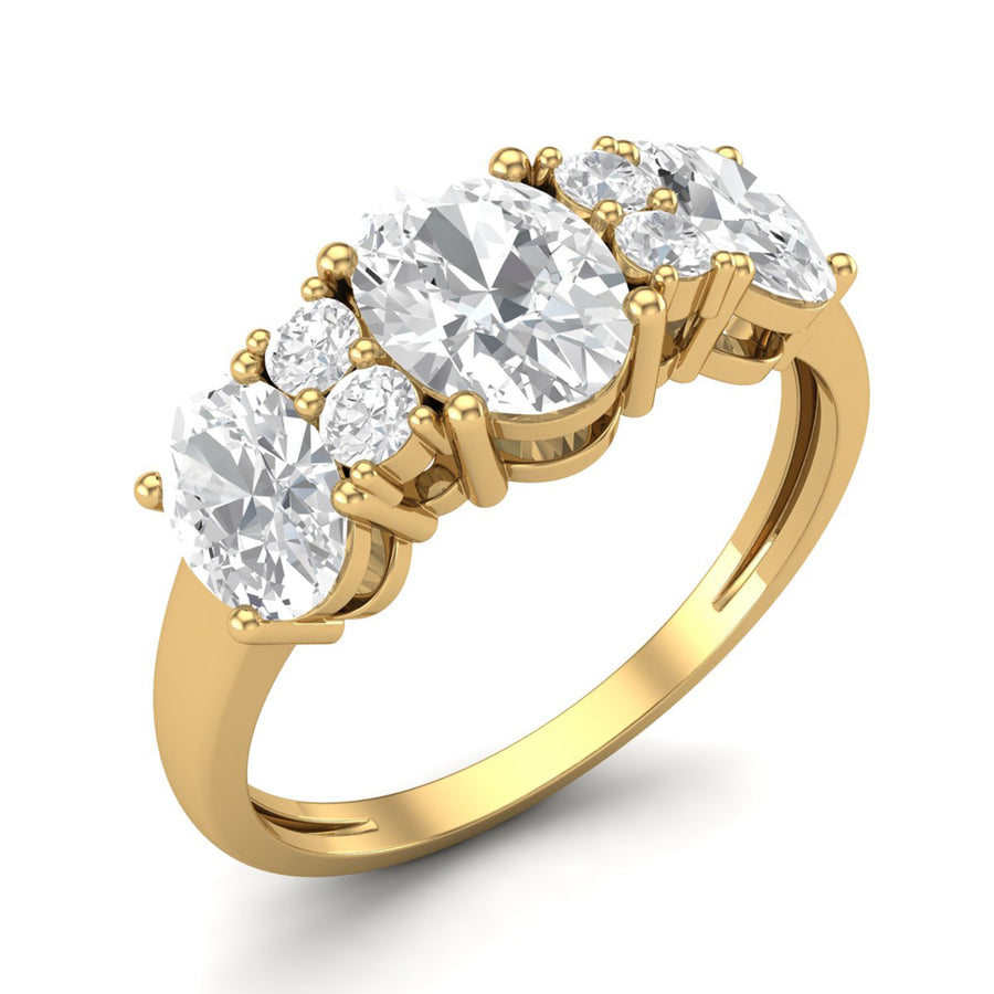 Moissanite Three Stone Ring - Sterling Silver Yellow Plated