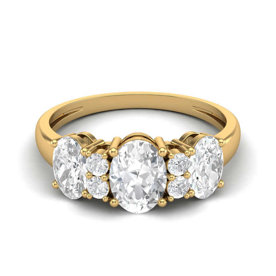 Moissanite Three Stone Ring - Sterling Silver Yellow Plated