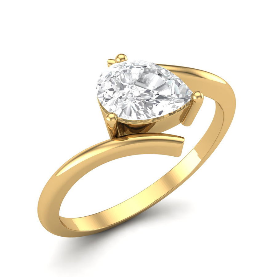 Moissanite Bypass Solitaire Ring - Sterling Silver Yellow Plated