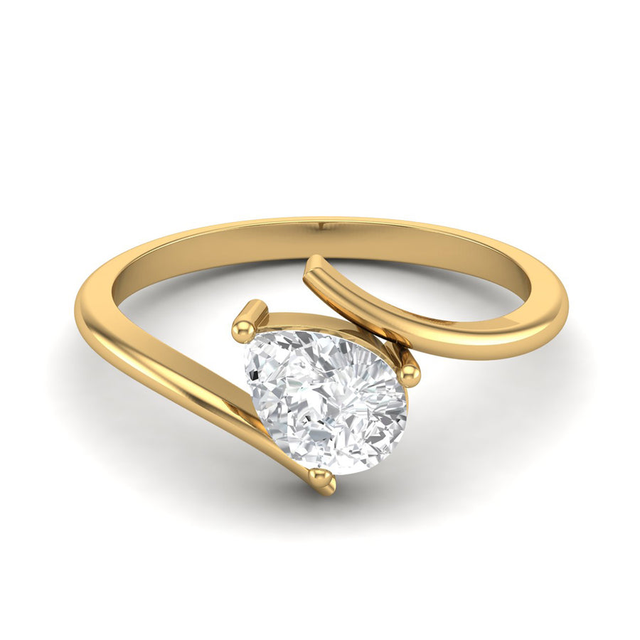 Moissanite Bypass Solitaire Ring - Sterling Silver Yellow Plated