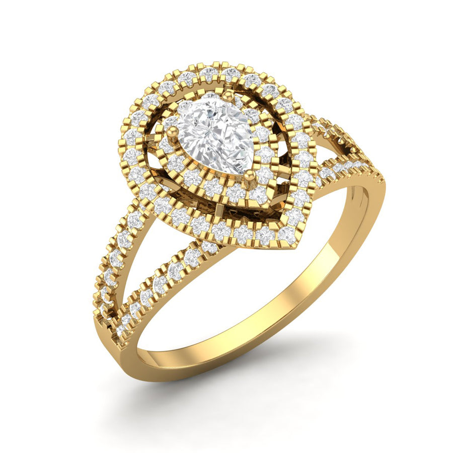 Moissanite Double Halo Split Band Ring - Sterling Silver Yellow Pated