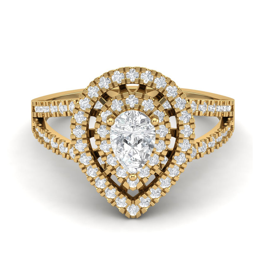 Moissanite Double Halo Split Band Ring - Sterling Silver Yellow Pated