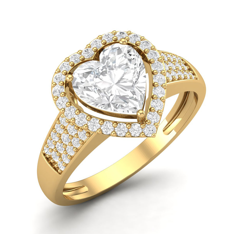 Moissanite Heart Halo Pavé Ring - Sterling Silver Yellow Plated