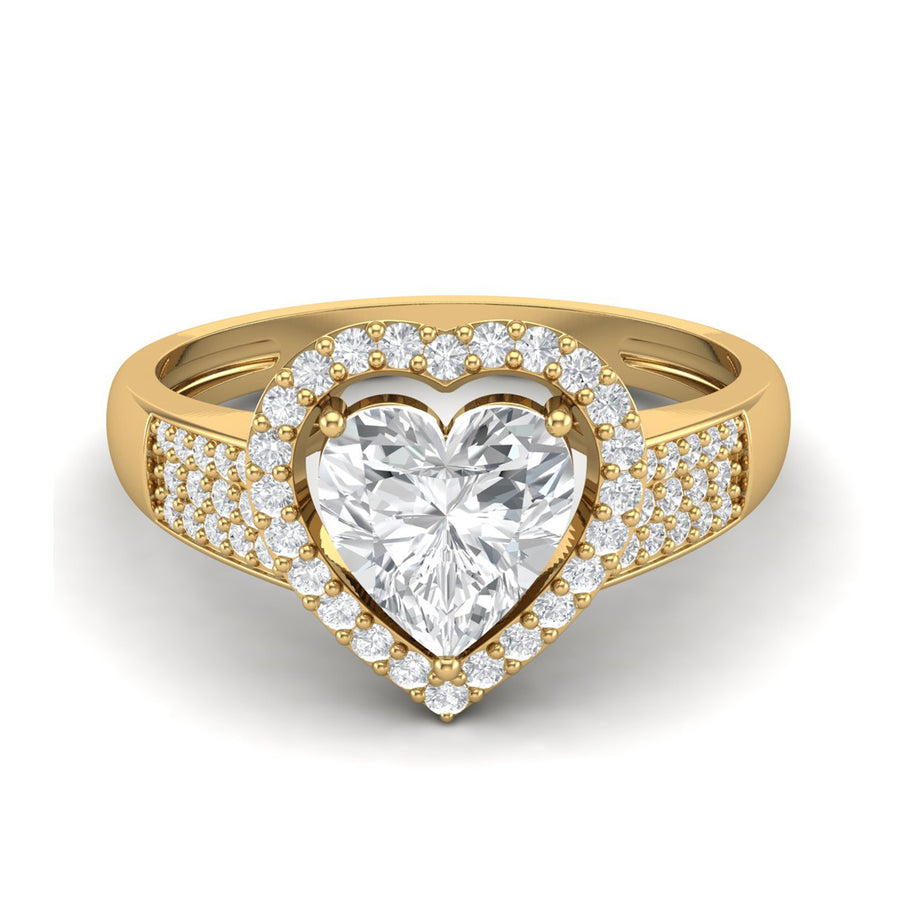 Moissanite Heart Halo Pavé Ring - Sterling Silver Yellow Plated