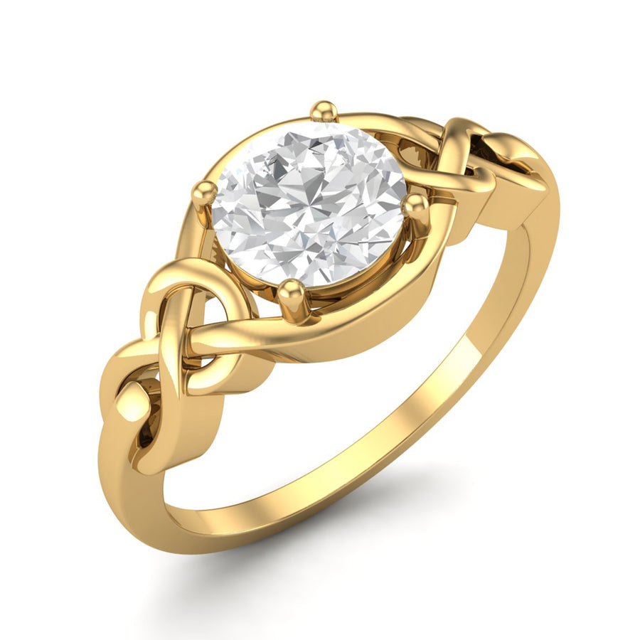 Moissanite Celtic Knot Solitaire Ring - Sterling Silver Yellow Plated