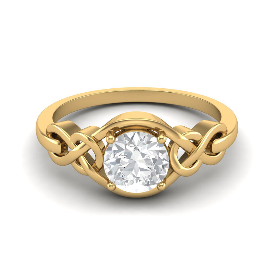 Moissanite Celtic Knot Solitaire Ring - Sterling Silver Yellow Plated
