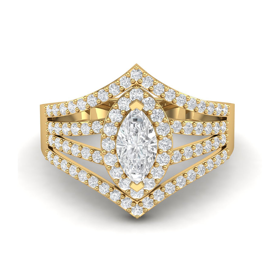 Moissanite Split Band Pavé Halo Ring - Sterling Silver Yellow Plated