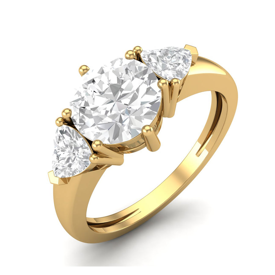 Moissanite Three Stone Ring - Sterling Silver Yellow Plated