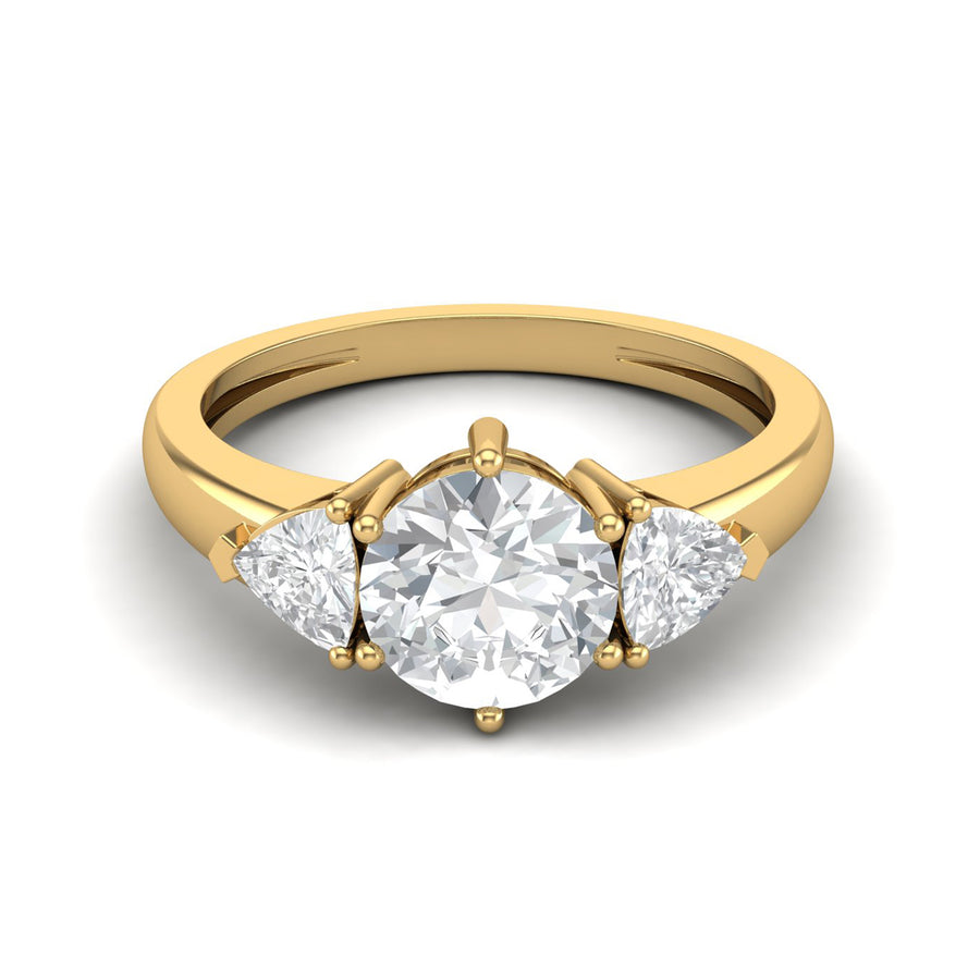 Moissanite Three Stone Ring - Sterling Silver Yellow Plated