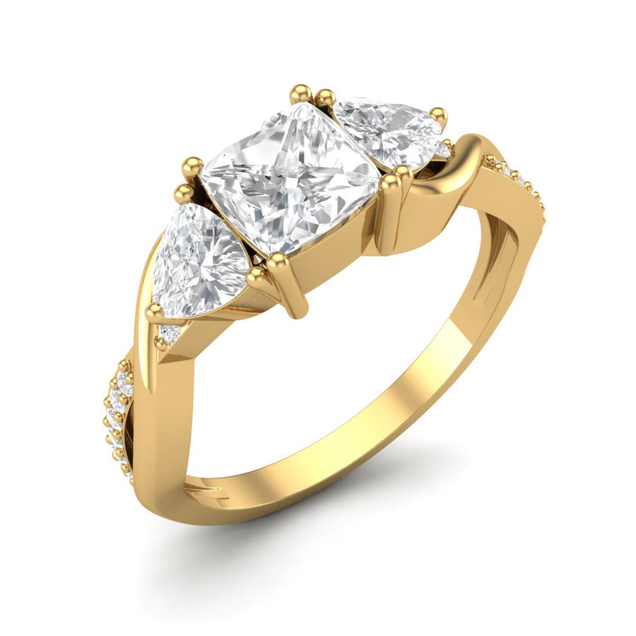 Moissanite Trillion Accent Twist Band Ring - Sterling Silver Yellow Plated