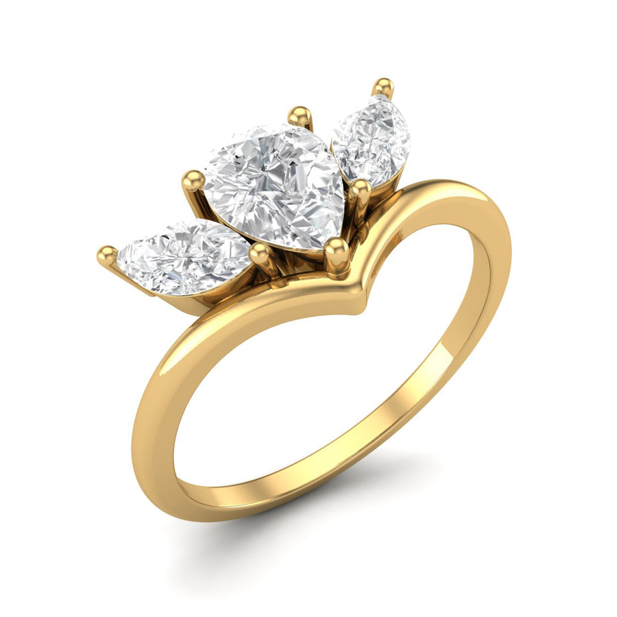 Moissanite Three-Stone Crown Ring - Sterling Silver Yellow Plated