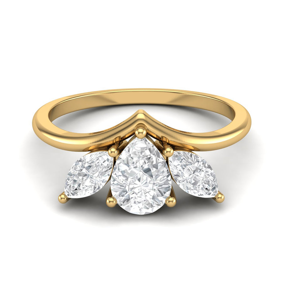 Moissanite Three-Stone Crown Ring - Sterling Silver Yellow Plated
