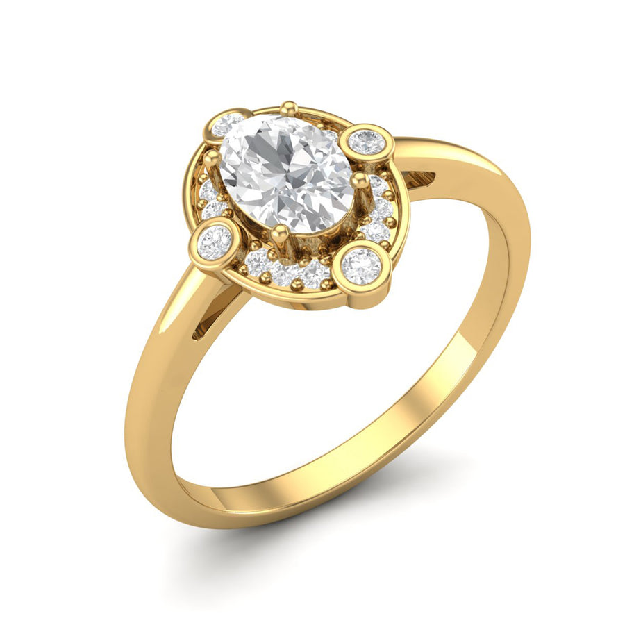 Moissanite Vintage Milgrain Halo Ring - Sterling Silver Yellow Plated