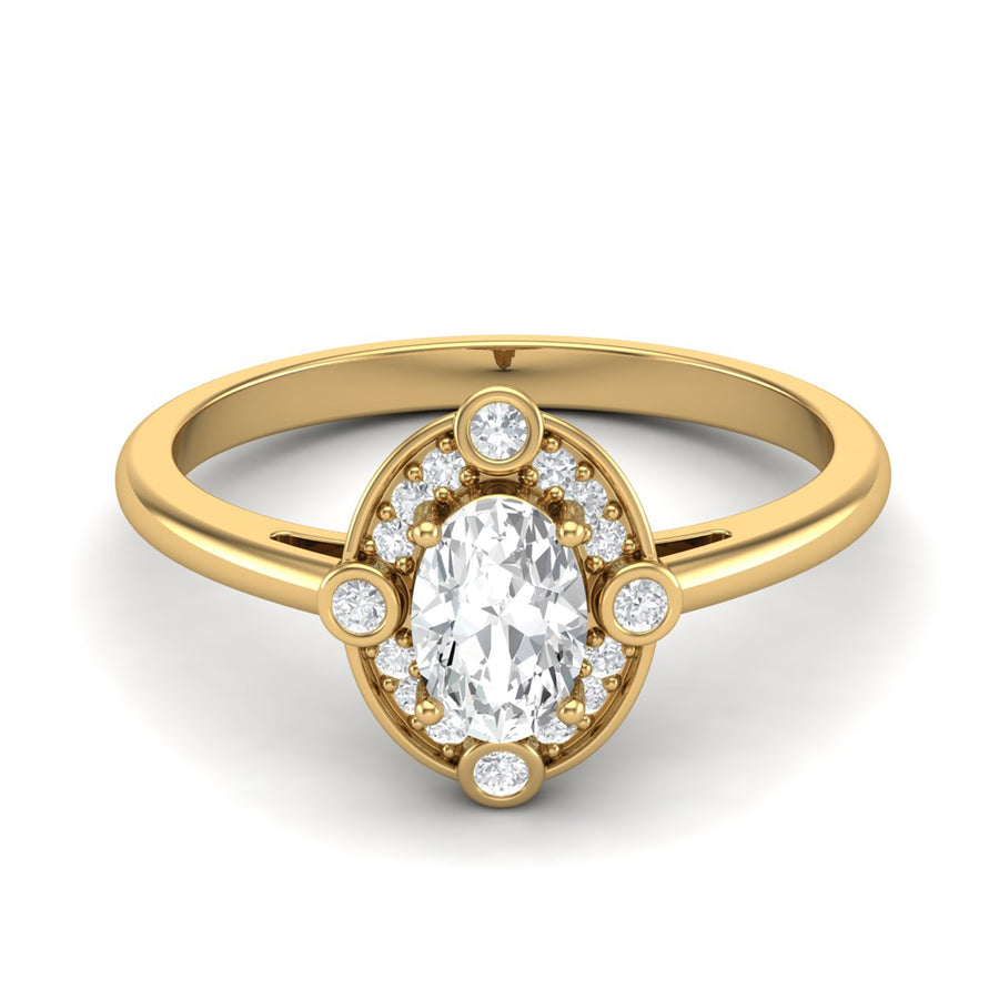 Moissanite Vintage Milgrain Halo Ring - Sterling Silver Yellow Plated
