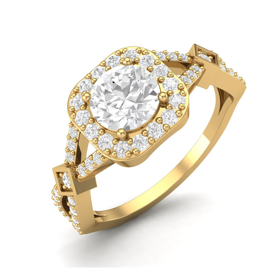 Moissanite Geometric Halo Vintage Ring - Sterling Silver Yellow Palted