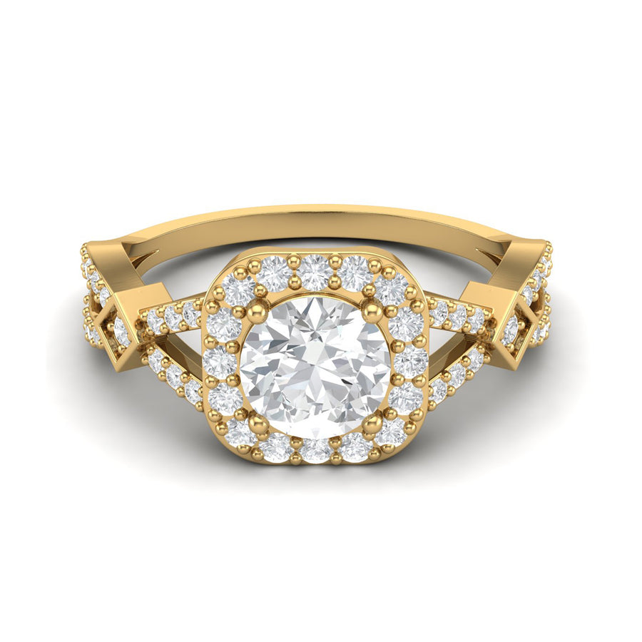 Moissanite Geometric Halo Vintage Ring - Sterling Silver Yellow Palted
