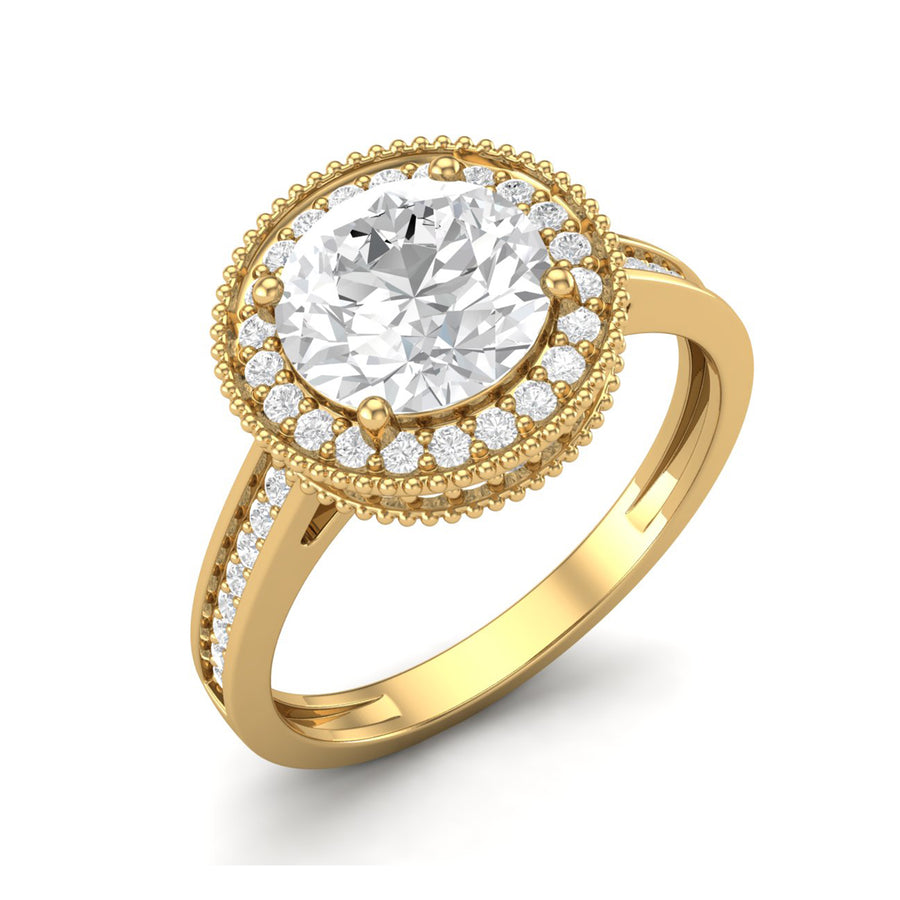 Moissanite Milgrain Halo Ring - Sterling Silver Yellow Plated