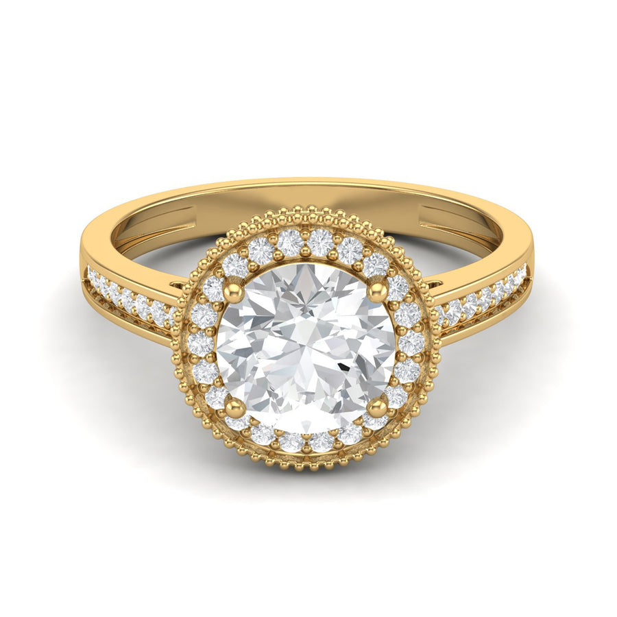 Moissanite Milgrain Halo Ring - Sterling Silver Yellow Plated
