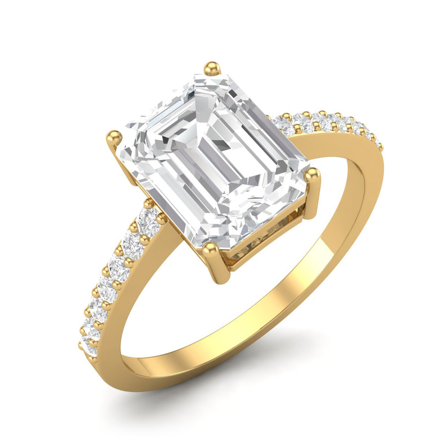 Moissanite Elegant Emerald Cut Solitaire Ring - Sterling Silver Yellow Plated