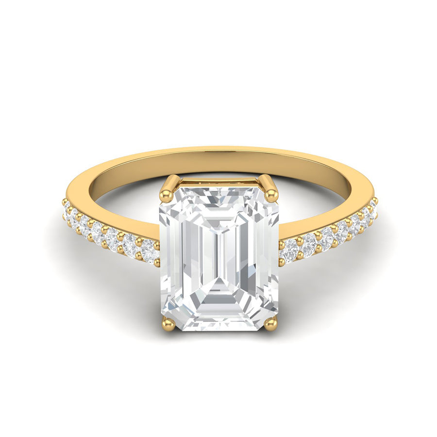 Moissanite Elegant Emerald Cut Solitaire Ring - Sterling Silver Yellow Plated