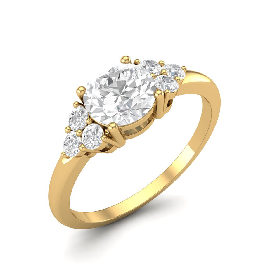 Moissanite Cluster Side Accents Ring - Sterling Silver Yellow Plated