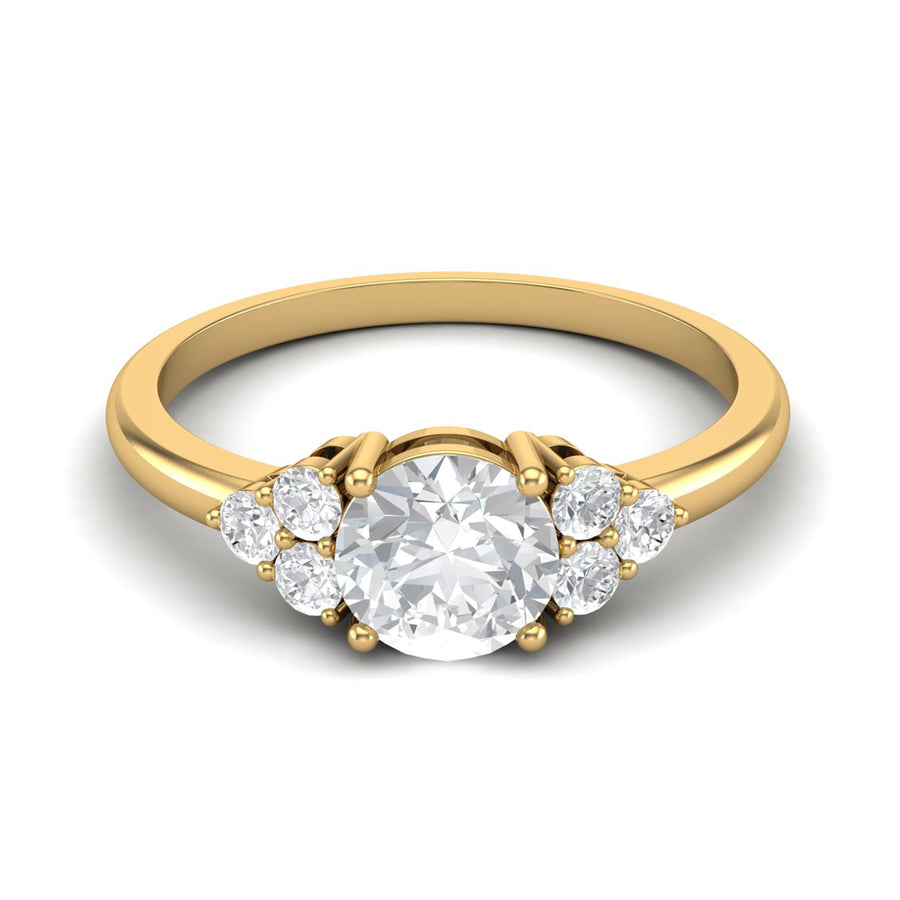 Moissanite Cluster Side Accents Ring - Sterling Silver Yellow Plated