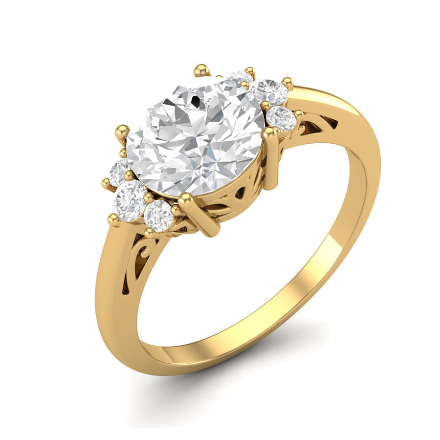 Moissanite Solitaire with Petal Accents Ring - Sterling Silver