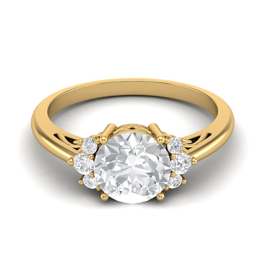 Moissanite Solitaire with Petal Accents Ring - Sterling Silver