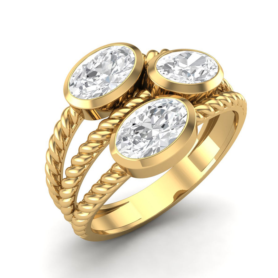 Moissanite Triple Bezel with Rope Band Ring - Sterling Silver Yellow Plated