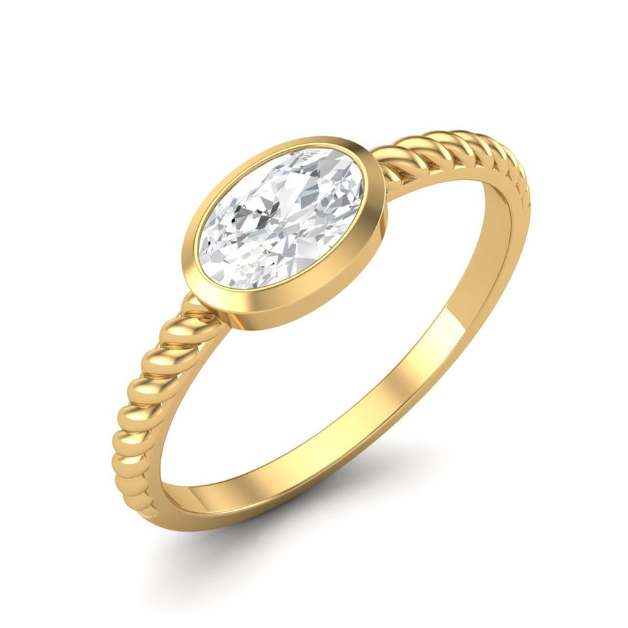 Moissanite Minimalist Rope Bezel Ring - Sterling Silver Yellow Plated