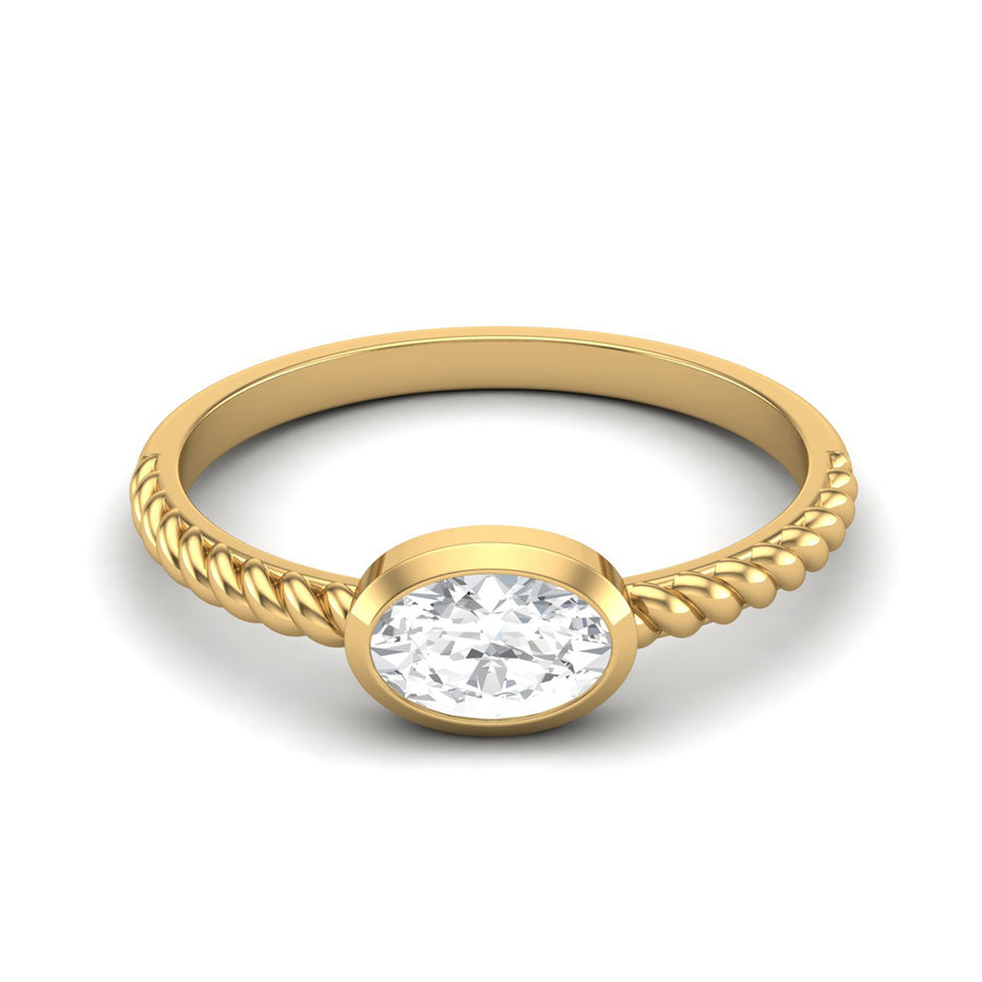 Moissanite Minimalist Rope Bezel Ring - Sterling Silver Yellow Plated