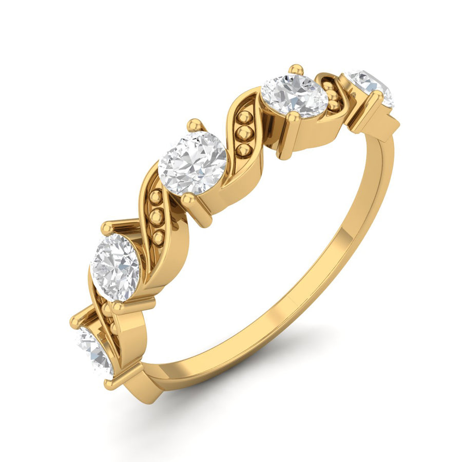 Moissanite Vintage-Inspired Leaf Eternity Ring - Sterling Silver Yellow Plated