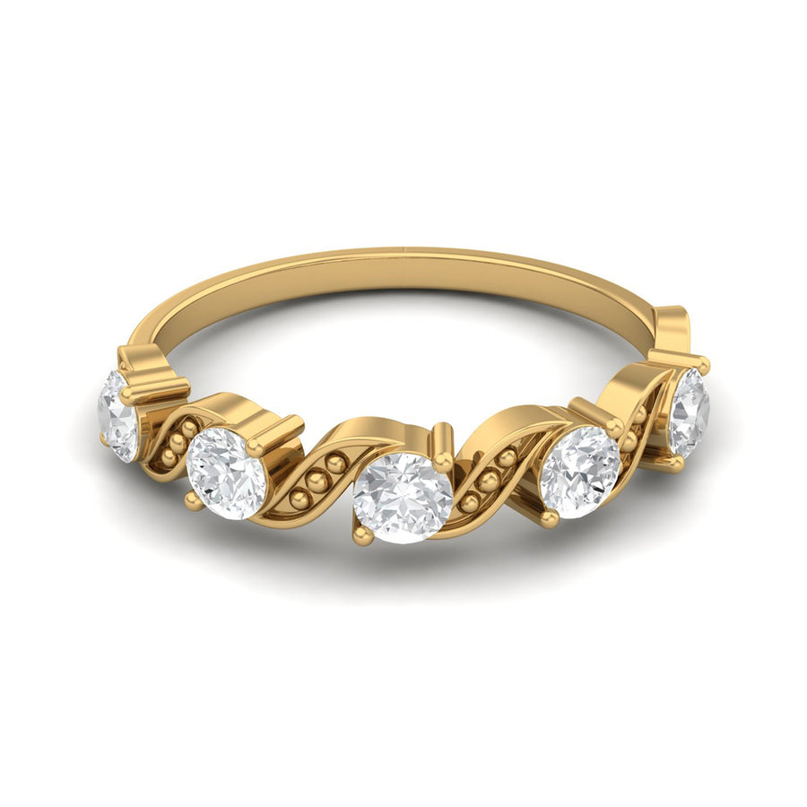 Moissanite Vintage-Inspired Leaf Eternity Ring - Sterling Silver Yellow Plated