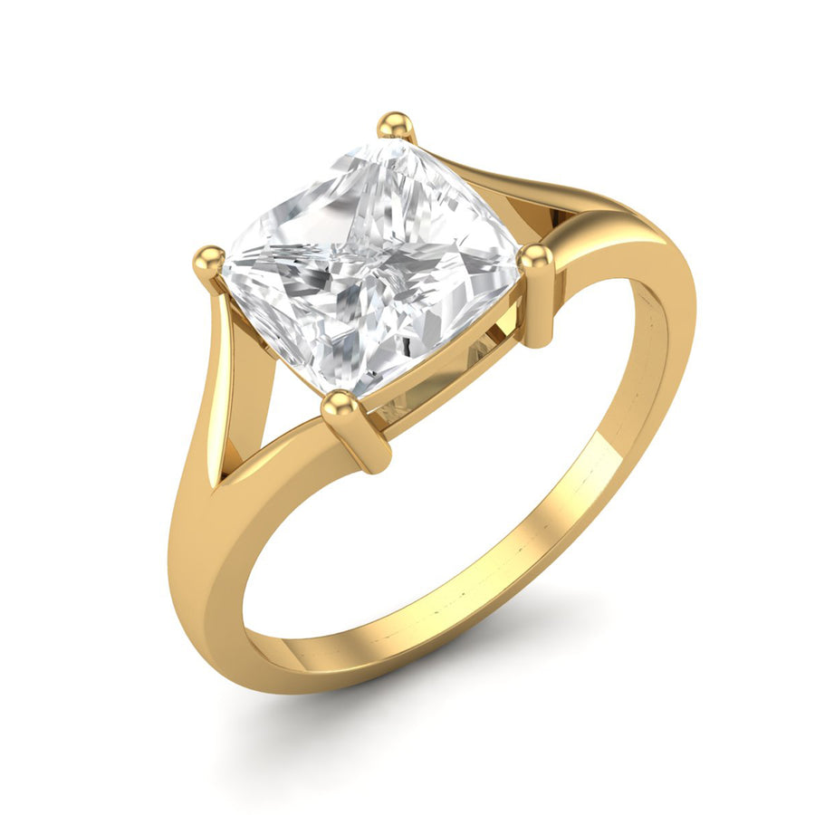 Moissanite Solitaire Ring - Sterling Silver Yellow Plated