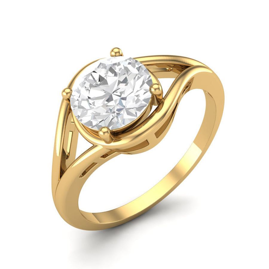 Moissanite Sleek Bypass Solitaire Ring - Sterling Silver Yellow Plated