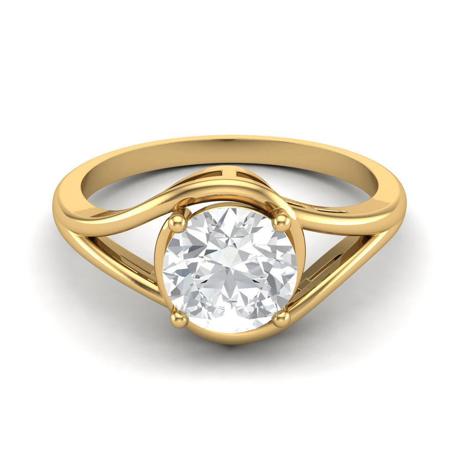 Moissanite Sleek Bypass Solitaire Ring - Sterling Silver Yellow Plated