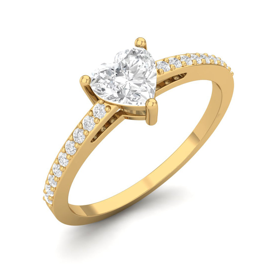 Moissanite Solitaire with Pavé Accents Ring - Sterling Silver Yellow Plated