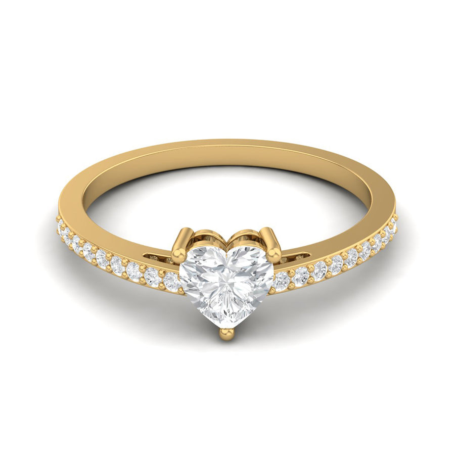 Moissanite Solitaire with Pavé Accents Ring - Sterling Silver Yellow Plated