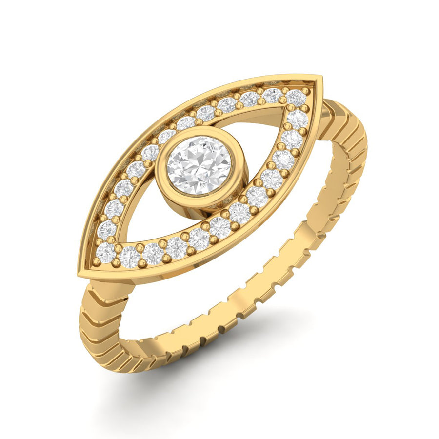 Moissanite Evil Eye Halo Ring - Sterling Silver Yellow Plated