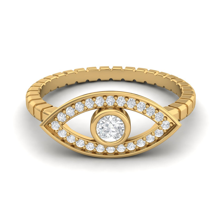 Moissanite Evil Eye Halo Ring - Sterling Silver Yellow Plated
