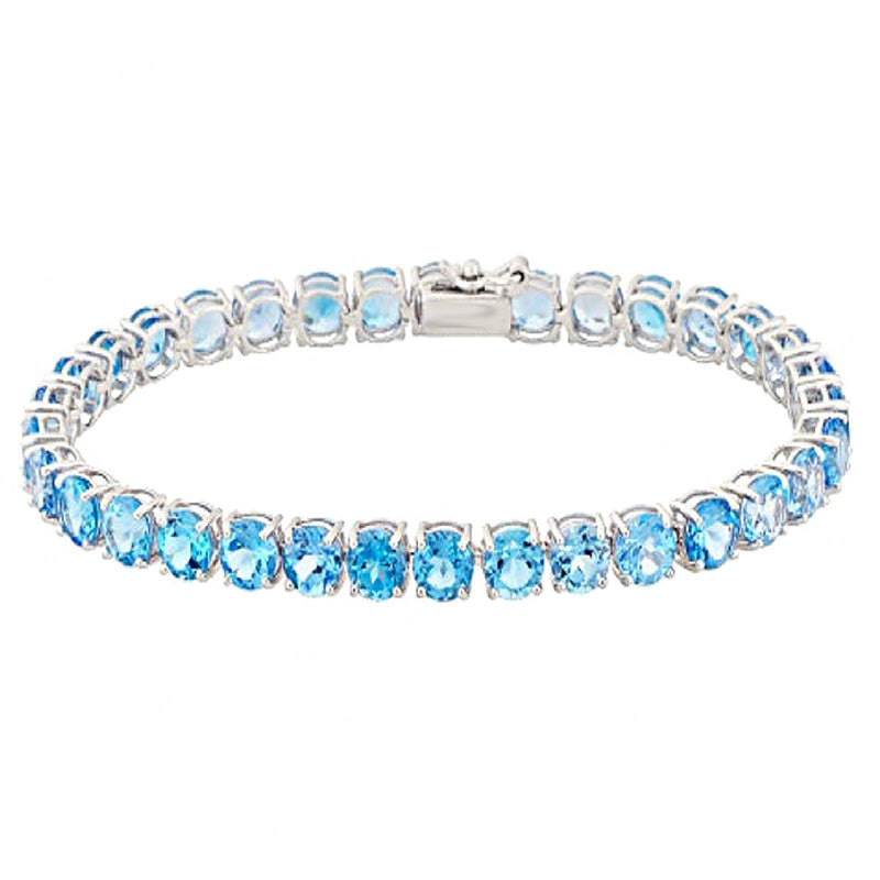 Swiss Blue Topaz Tennis Bracelet – 925 Sterling Silver