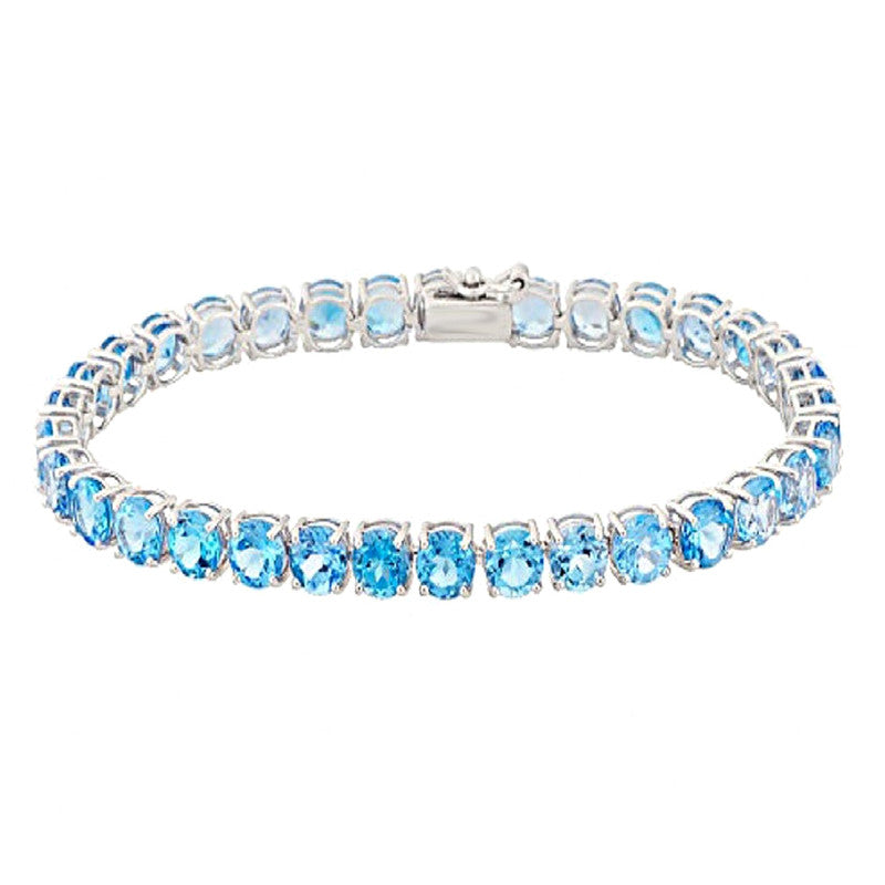 Swiss Blue Topaz Tennis Bracelet – 925 Sterling Silver