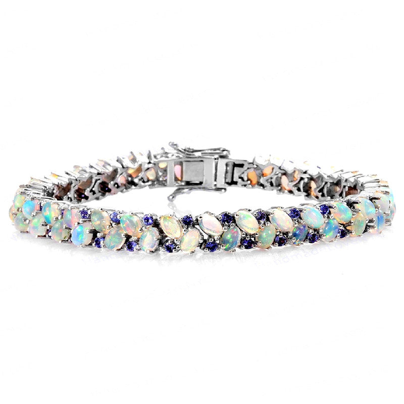 Opal & Tanzanite Tennis Bracelet – 925 Sterling Silver
