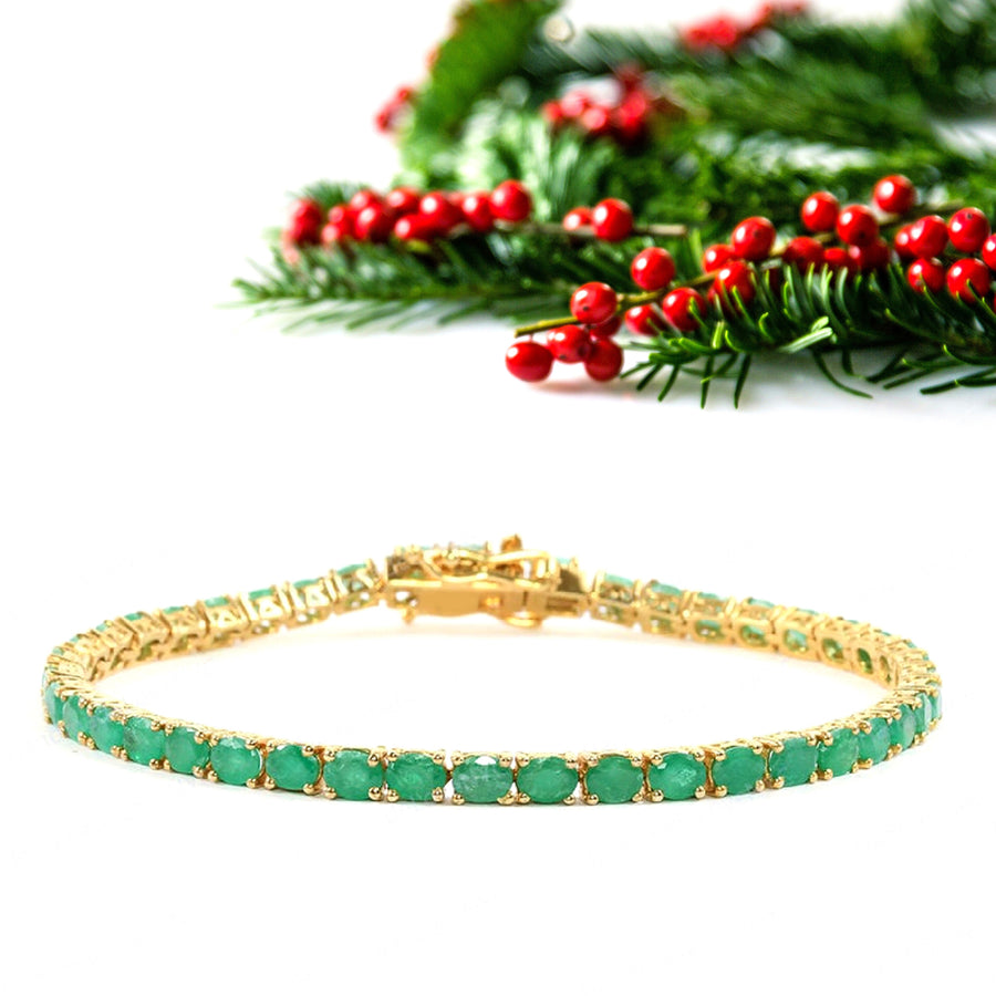 Emerald Tennis Bracelet – 925 Sterling Silver Gold Plated