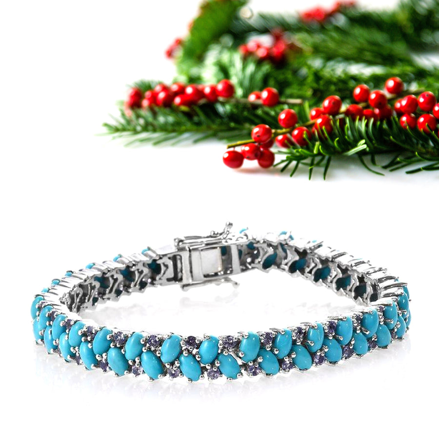 Turquoise & Tanzanite Tennis Bracelet – 925 Sterling Silver